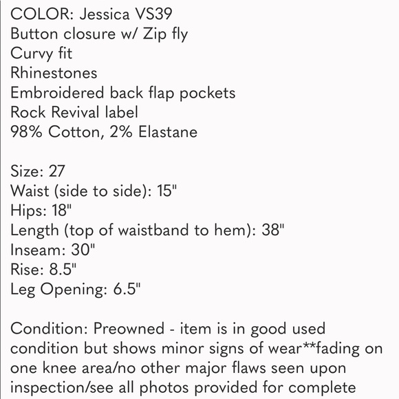 Rock Revival Women’s Jessica Mid-Rise Curvy Skinny Jeans Size 27 - Picture 7 of 9